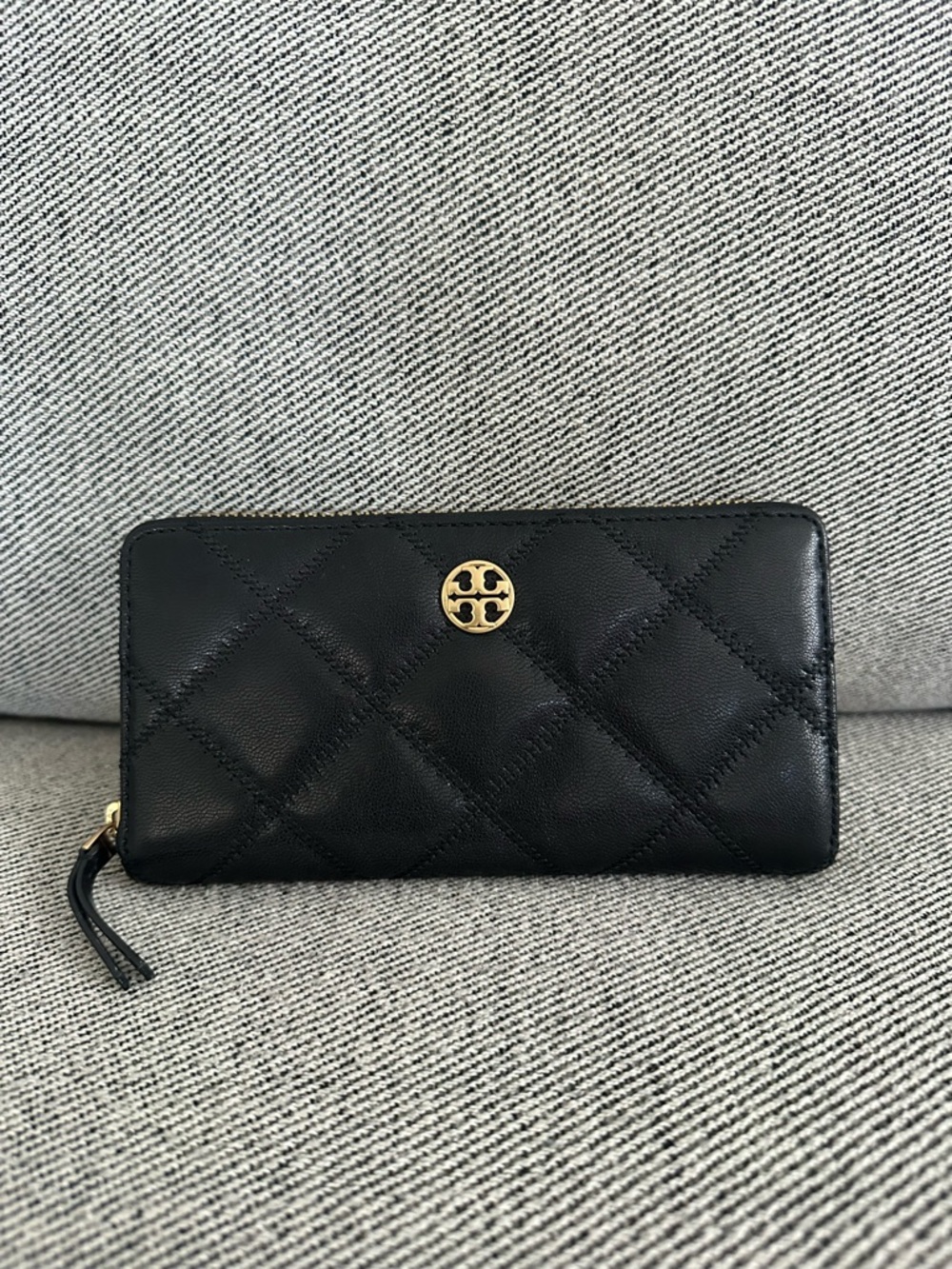 NWT Tory Burch Willa Diamond Quilted Black Leather Continental Wallet 159228